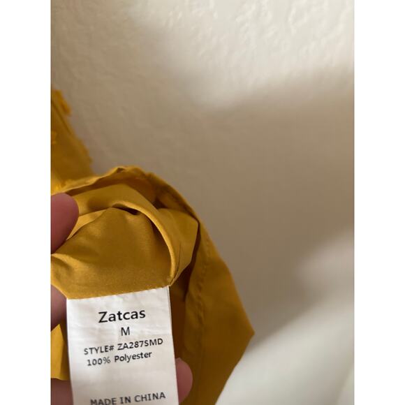 Zattcas Mustard Yellow Smocked Dress Flutter Sleeve Swiss Dot Babydoll Ruffle M - Picture 8 of 9